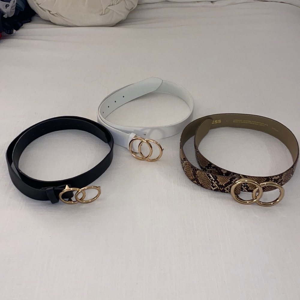 Set of three belts with gold buckles